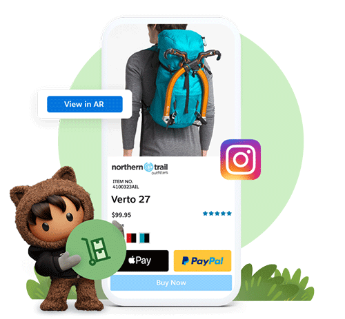 Astro standing next to the mobile device featuring headless commerce page
