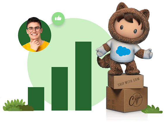 Astro standing on the boxes next to inclining bar chart
