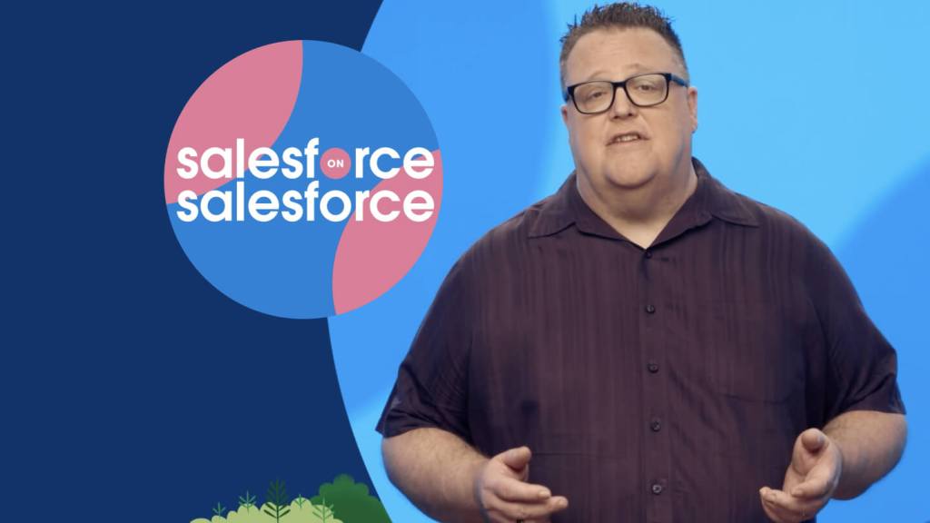 Skip Macaskill talking with Salesforce logo