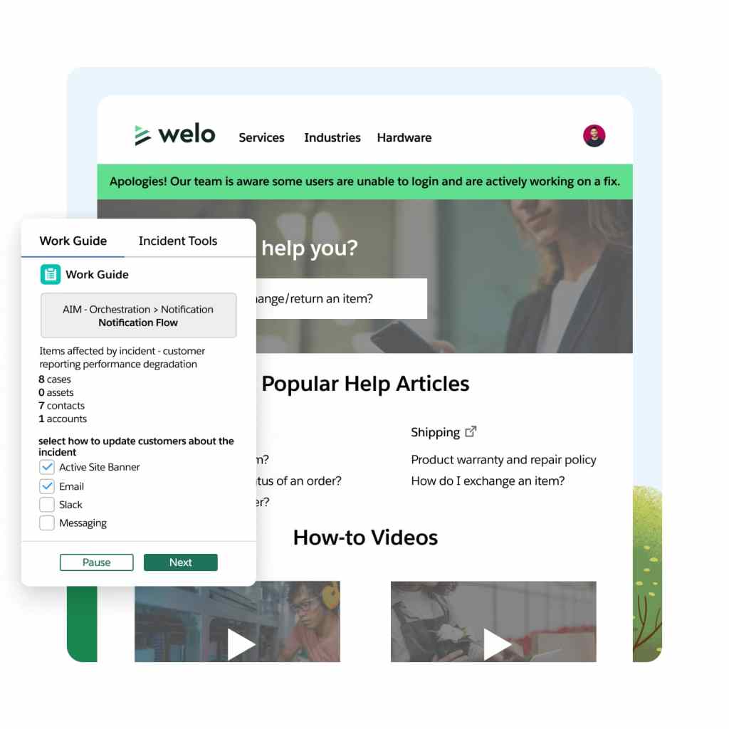 Real time status updates being broadcast to customers.