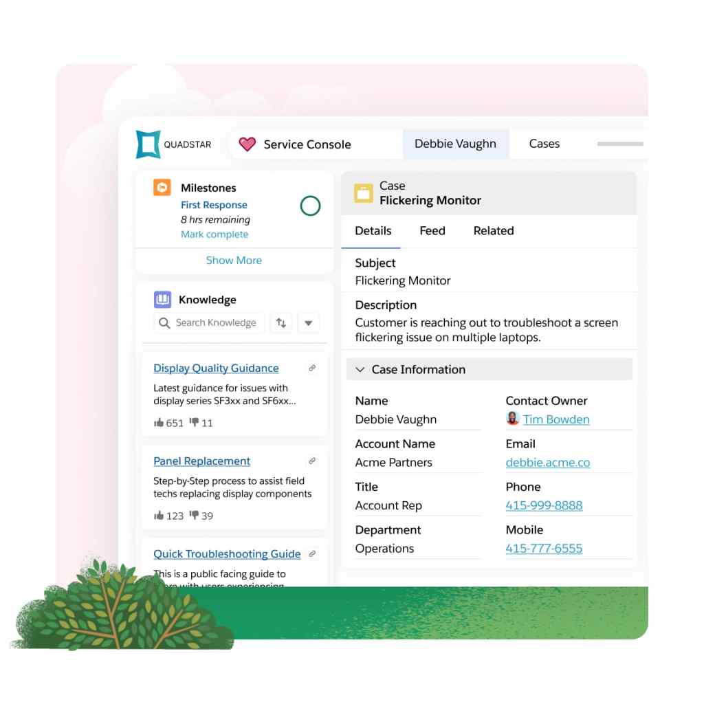 A screen displaying a customers case management portal.