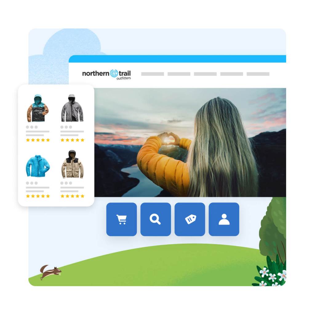 Salesforce Dashboard with 'Partners' typed in the search bar. Six tiles on the dashboard read Composable Storefront Accelerator, High-Scale Retail Accelerator, Storefront Modernization Accelerator, Headless Content Integration, Headless Search Integration, Headless Personalization Integration.