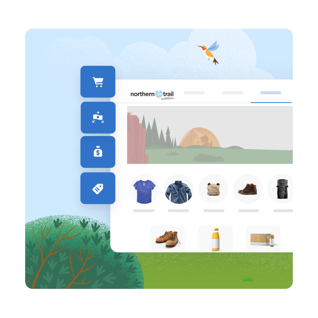 Graphic illustrating the shopping journey in modules, from cart to checkout.