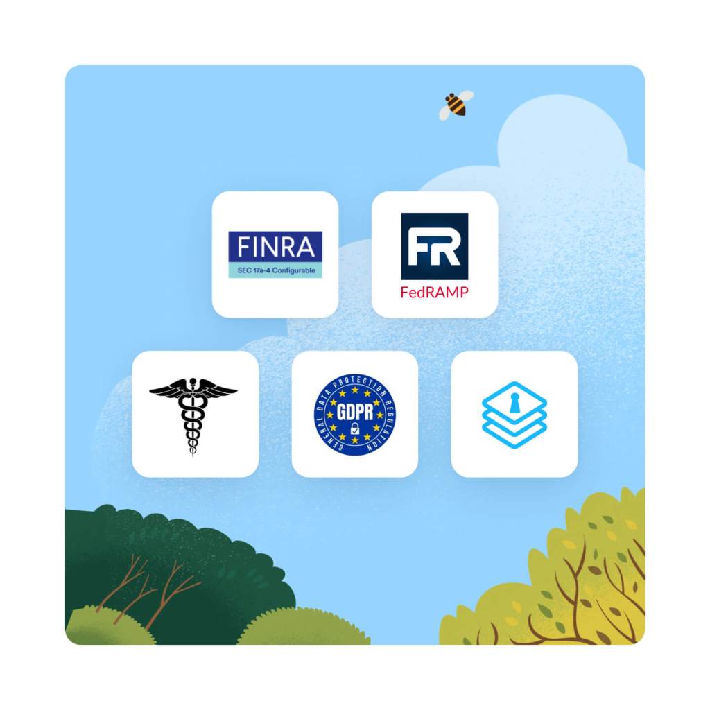 Logos of common regulations are shown floating.