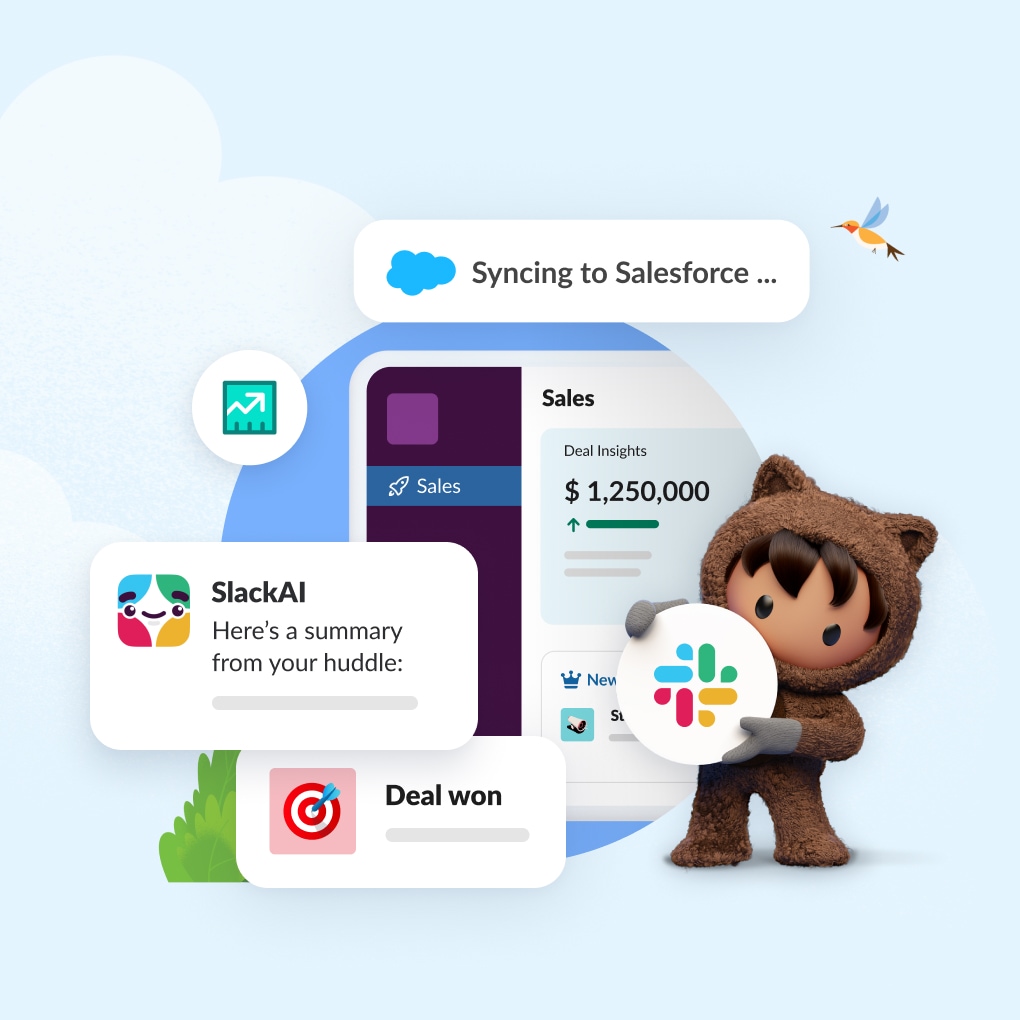 astro holding slack logo in front of several slack windows showing sales data
