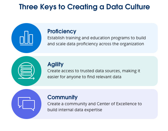 Key to data culture are proficiency, agility, community.