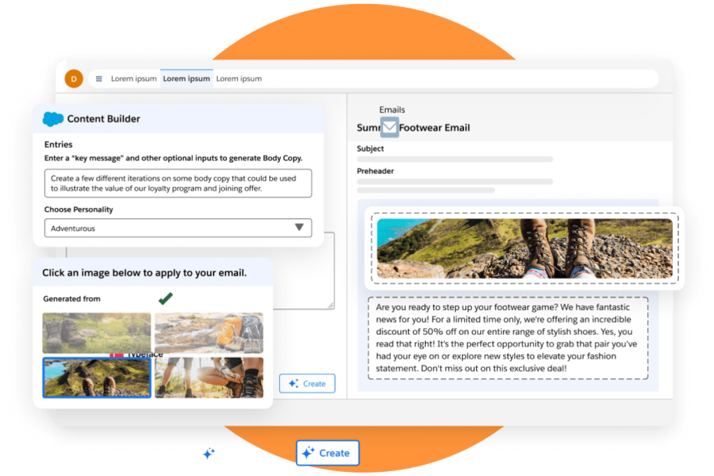 Content build showing the process to create a marketing email