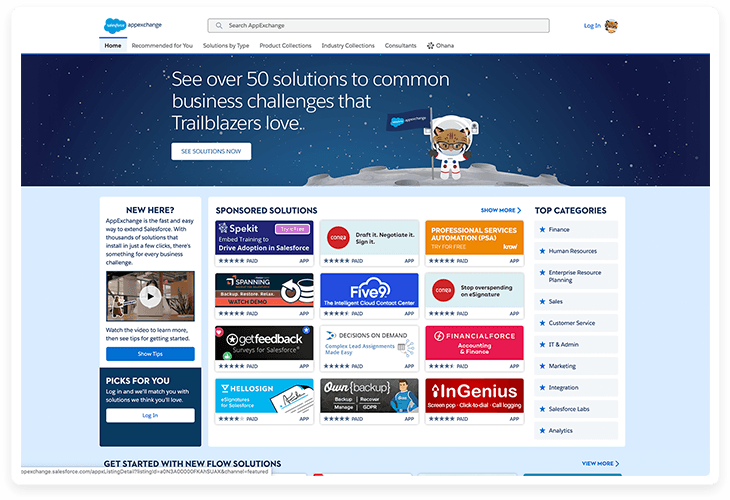 Display of the App Exchange homepage.