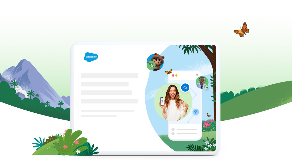Illustration of a digital Salesforce guide with a person holding a smartphone on the front.