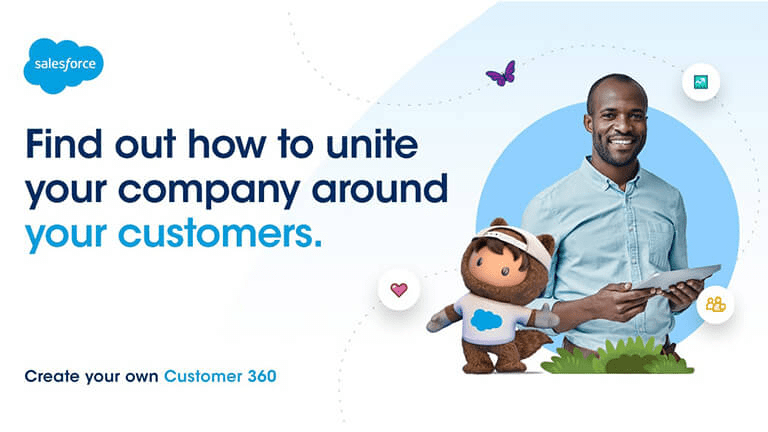 A man holding a tablet next to Astro, with the text "find out how to unite your company around your customers"