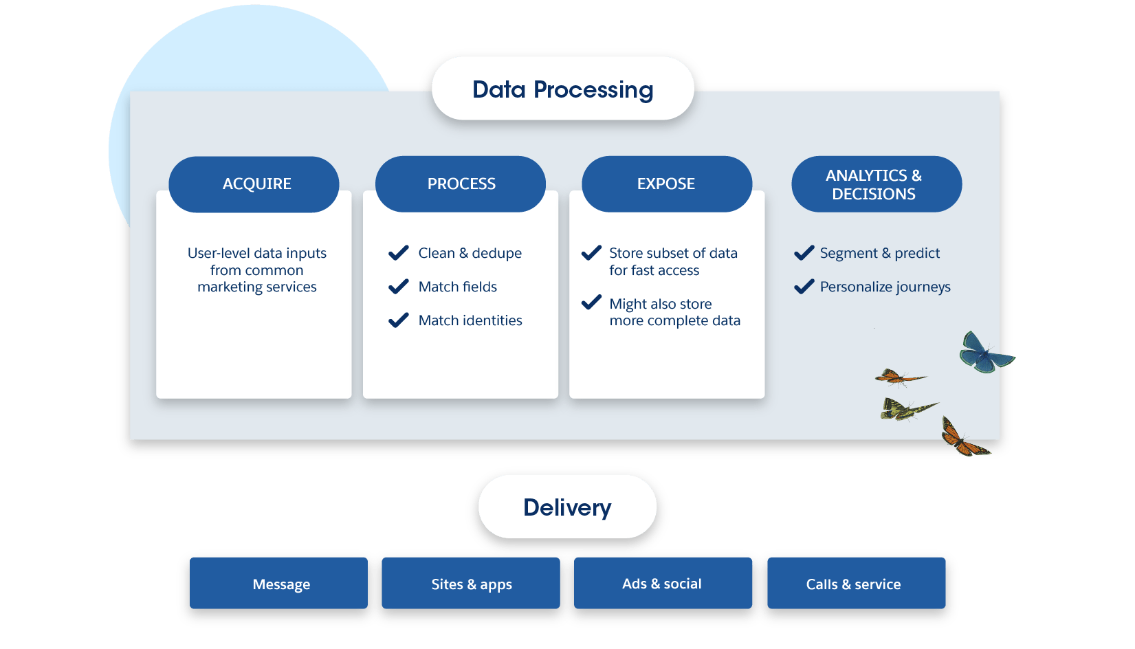 Tasks of CDP Graphic: Acquire, Process, Expose Analytics, Delivery