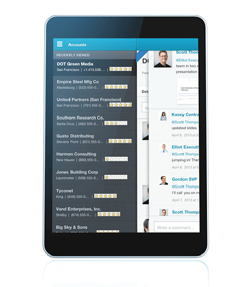 A tablet with a screenshot of a Salesforce platform