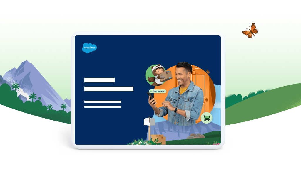 Person in a denim jacket looking at a smartphone with a textbox reading "Order Delivered". Astro is popping out of a small circle carring a delivery box.