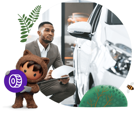 Astro with person in dealership showroom