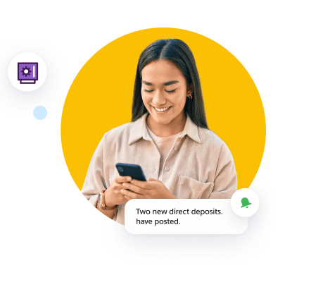 Bank customer using mobile device.