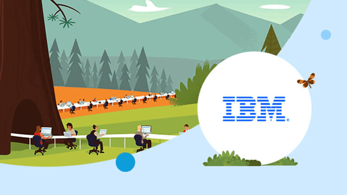 IBM logo with mountains in the background