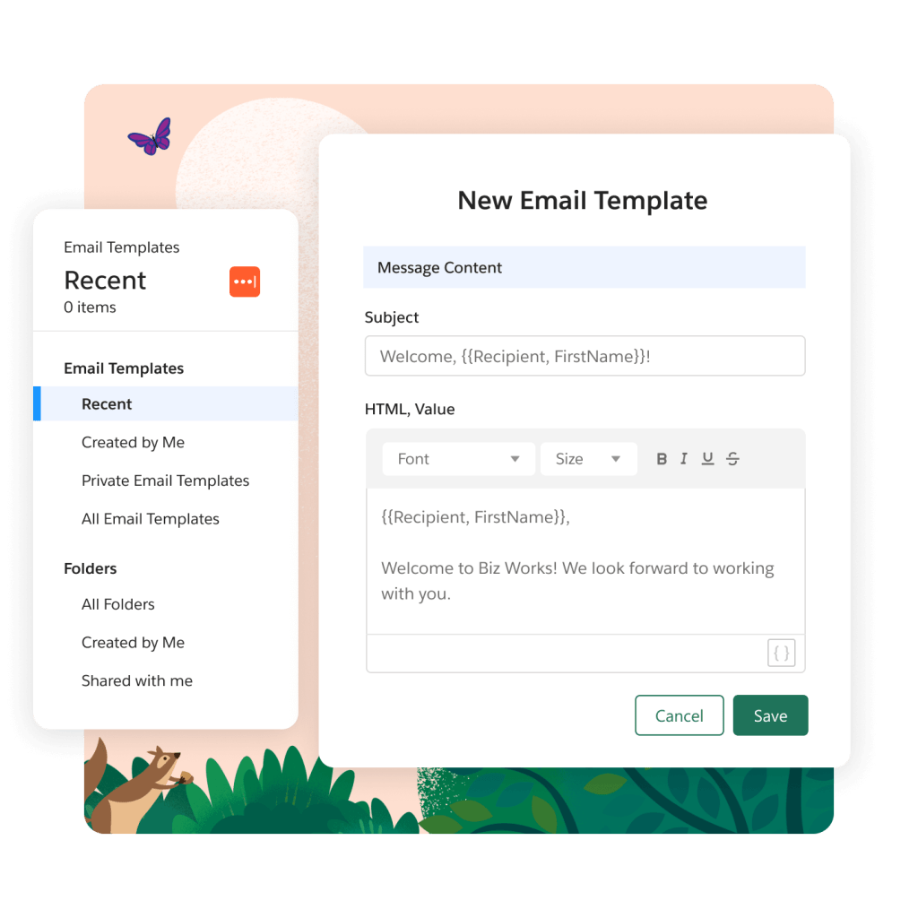 UI showing Recent Email Send stats and a Marketing Campaign Performance chart.
