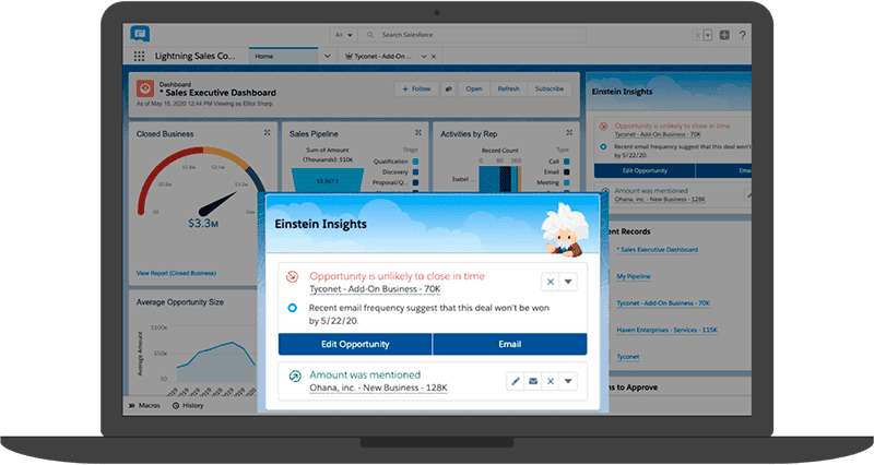 Screenshot of Einstein giving a sales rep an alert