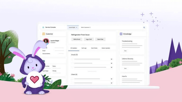 Salesforce Genie next to a screenshot of a Service Cloud product screen