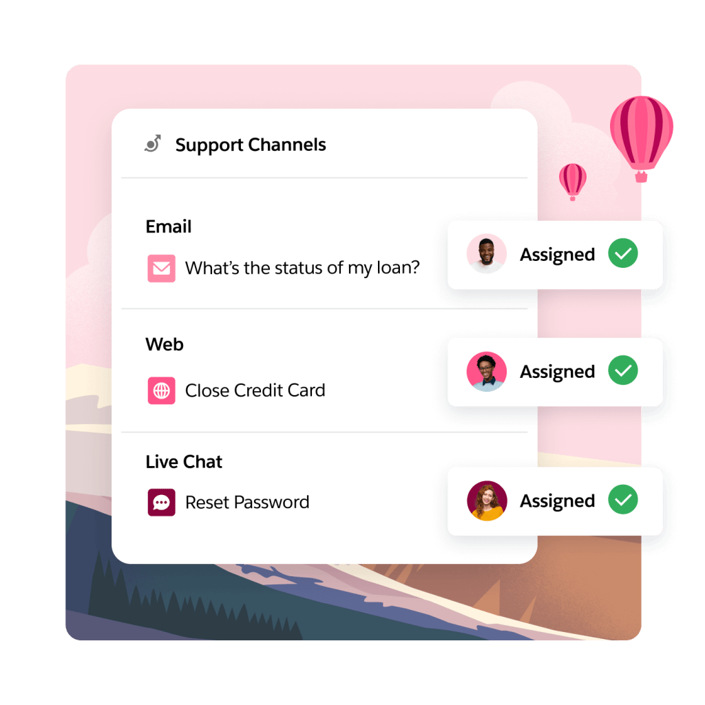 Options to send an email asking the status of a loan and and link to close a credit card as well as the agents assigned.