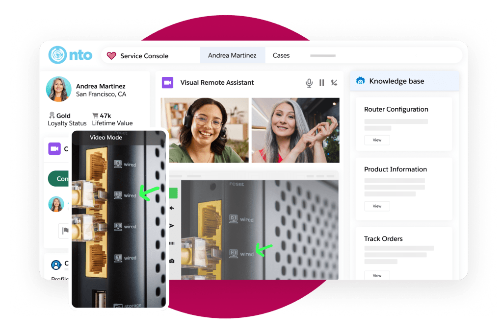 Windows displaying the use of live-video with Visual Remote Assistant