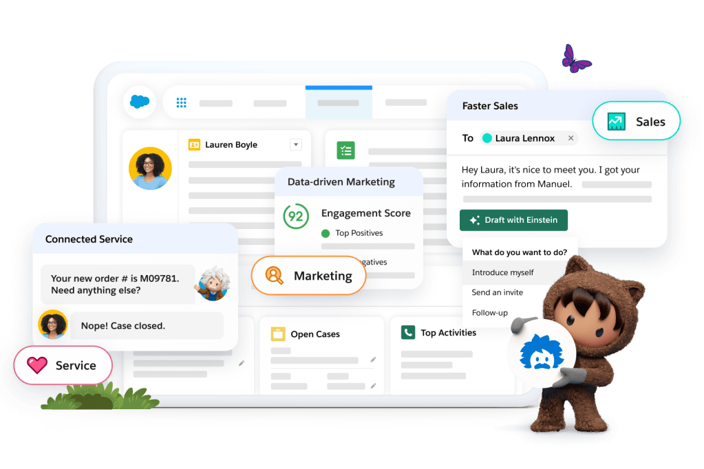 Showcasing how Sales, Service, and Marketing are improved by Einstein.