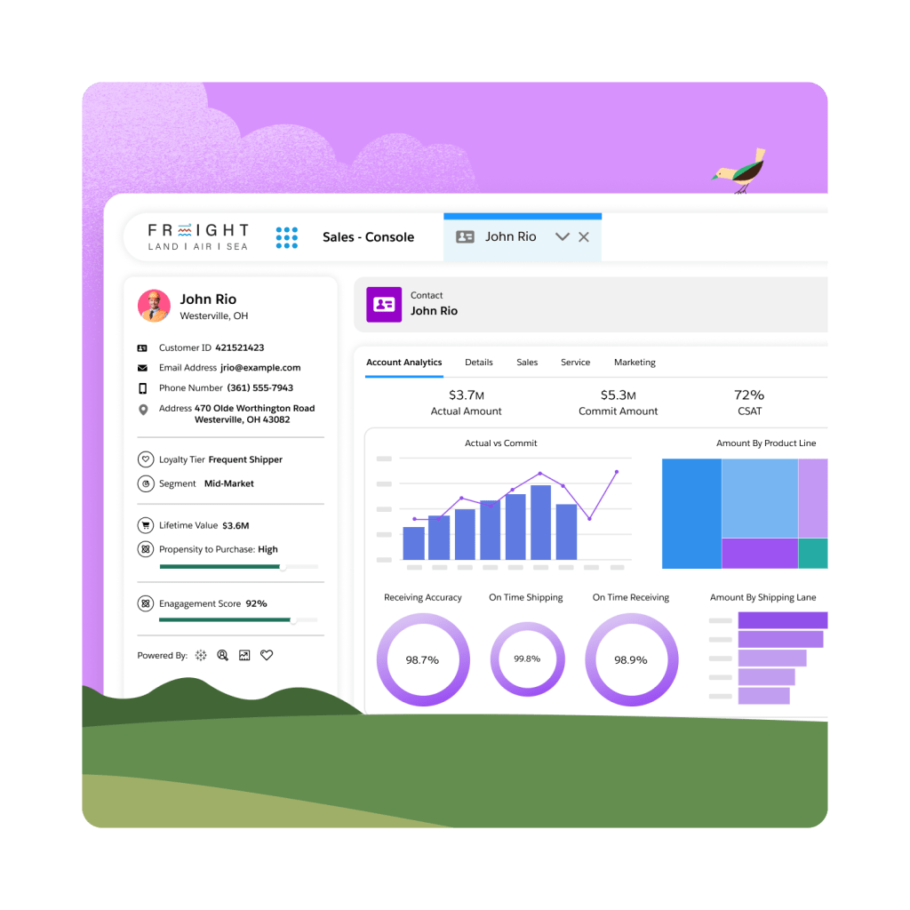 Account Analytics dashboard in a Sales Console.